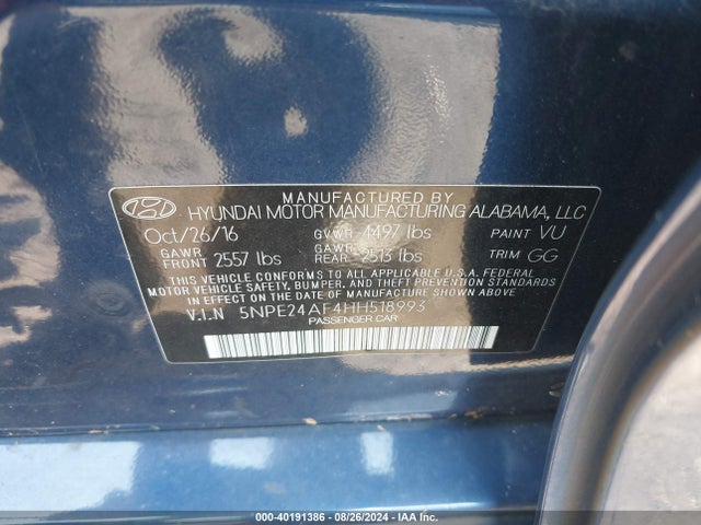 Hyundai SONATA SE 2017 5NPE24AF4HH518993 Image 9