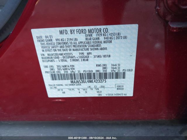 2021 FORD ECOSPORT MAJ6S3GL4MC423275 Photo 8
