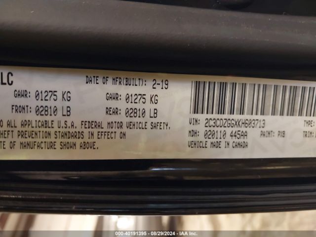 2C3CDZGGXKH603713 Dodge Challenger Sxt Awd