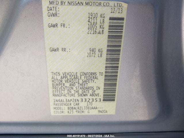 Nissan Altima 2.5 S 2014 1N4AL3AP2EN332353 Image 9