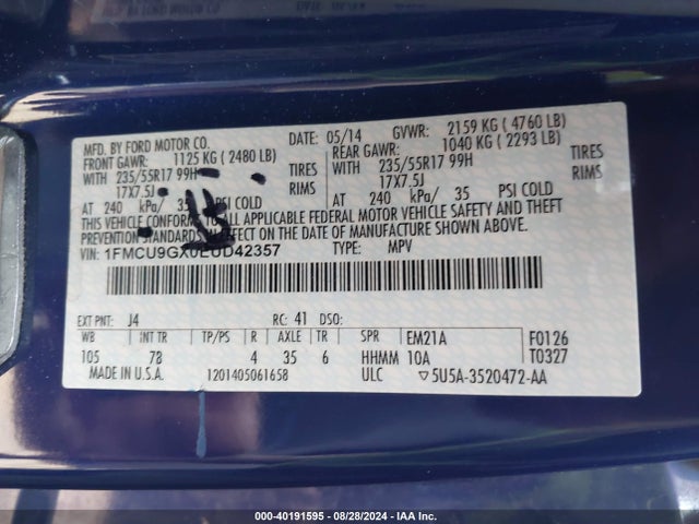 Ford ESCAPE SE 2014 1FMCU9GX0EUD42357 Image 9