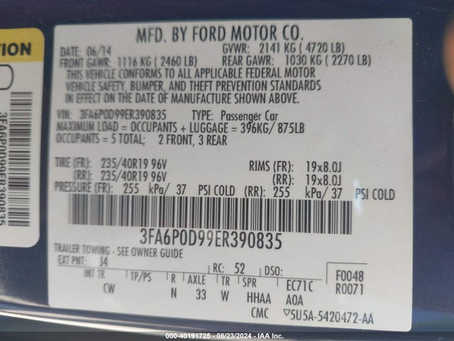 Ford Fusion Titanium 2014 3FA6P0D99ER390835 Image 9