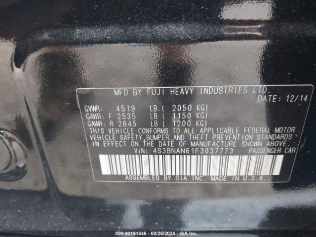 4S3BNAN61F3037773 Subaru Legacy 2.5i Limited