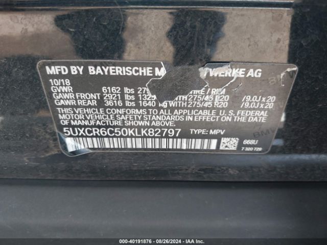 5UXCR6C50KLK82797 BMW X5 Xdrive40i