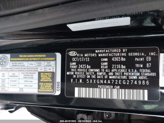 5XXGN4A72EG274986 KIA OPTIMA EX