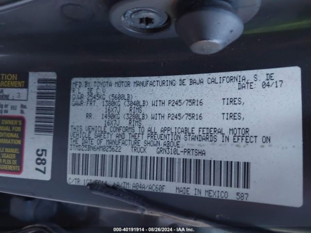 3TMDZ5BN6HM025622 Toyota Tacoma Sr5 V6