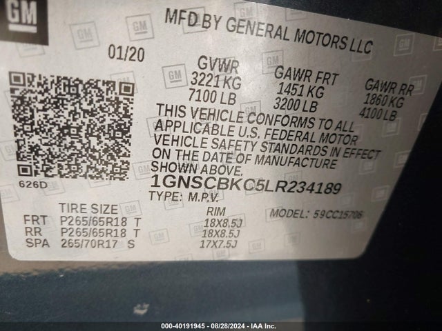 Chevrolet Tahoe 2wd Lt 2020 1GNSCBKC5LR234189 Image 9