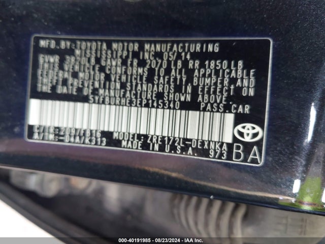 Toyota COROLLA LE 2014 5YFBURHE3EP145340 Image 9