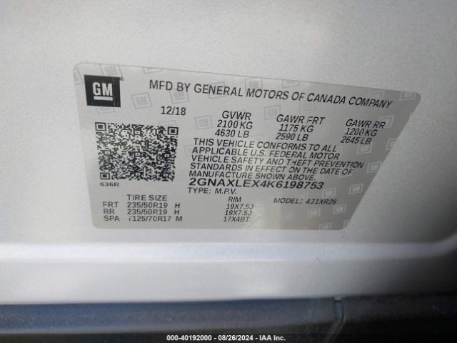 2GNAXLEX4K6198753 Chevrolet EQUINOX LT