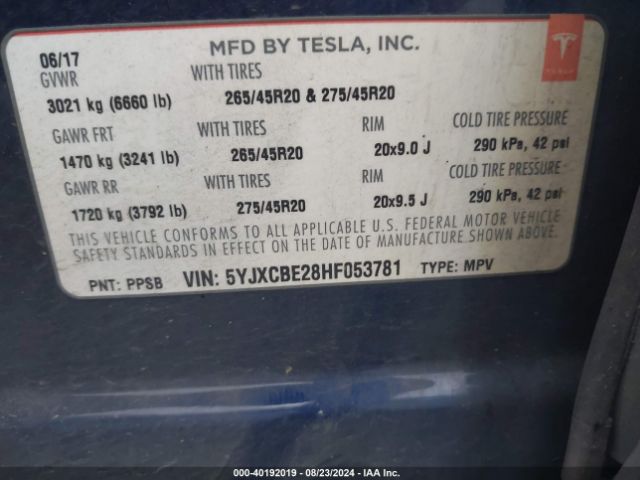 5YJXCBE28HF053781 Tesla Model X 100d/75d/90d