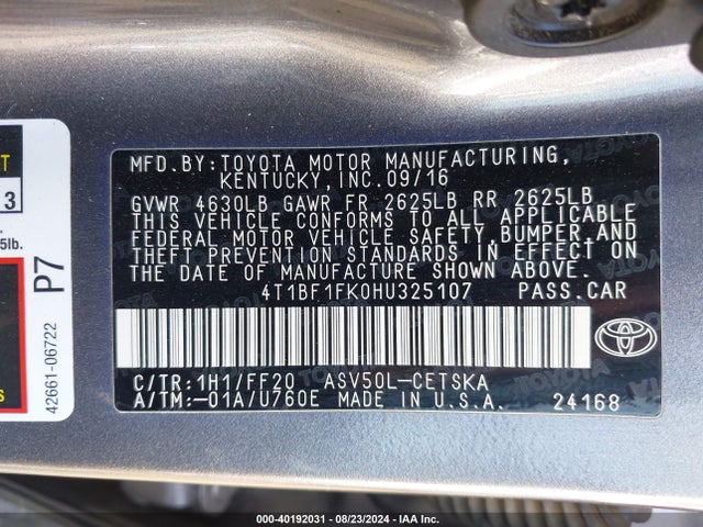 Toyota CAMRY SE 2017 4T1BF1FK0HU325107 Image 9