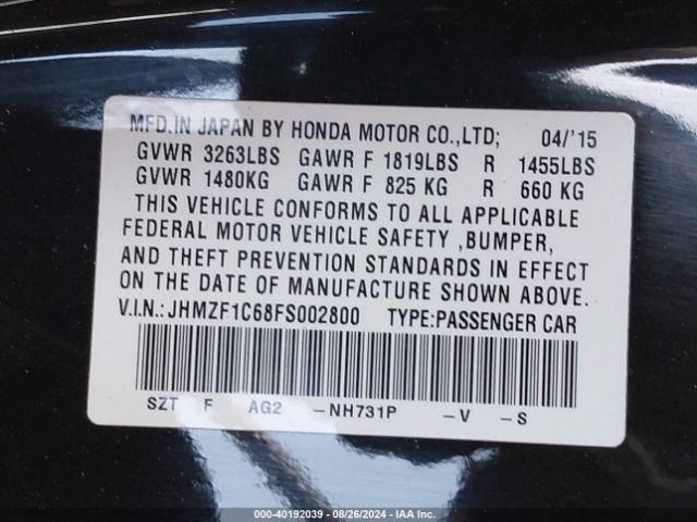 JHMZF1C68FS002800 Honda CR-Z EX