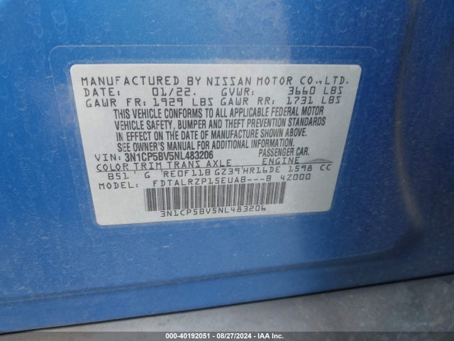 Nissan Kicks S Xtronic Cvt 2022 3N1CP5BV5NL483206 Image 9