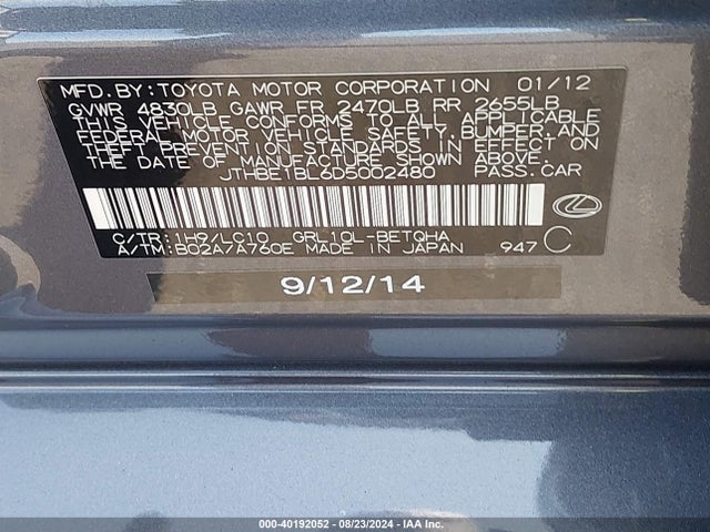 Aukcja sprzedaży 2013 Lexus Gs 350, vin: JTHBE1BL6D5002480, numer aukcji: 40192052
