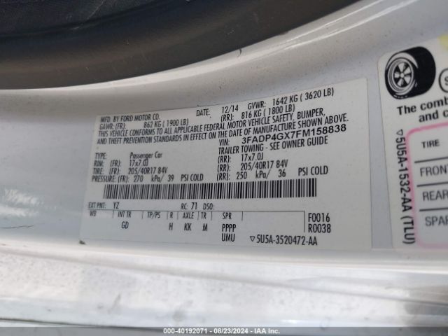 3FADP4GX7FM158838 Ford FIESTA ST