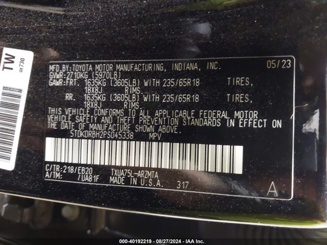 Toyota Highlander 2023 5TDKDRBH2PS045338 Image 9