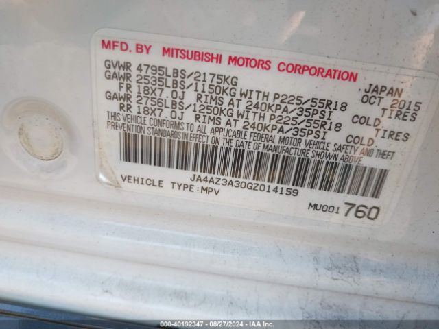 JA4AZ3A30GZ014159 Mitsubishi Outlander Sel