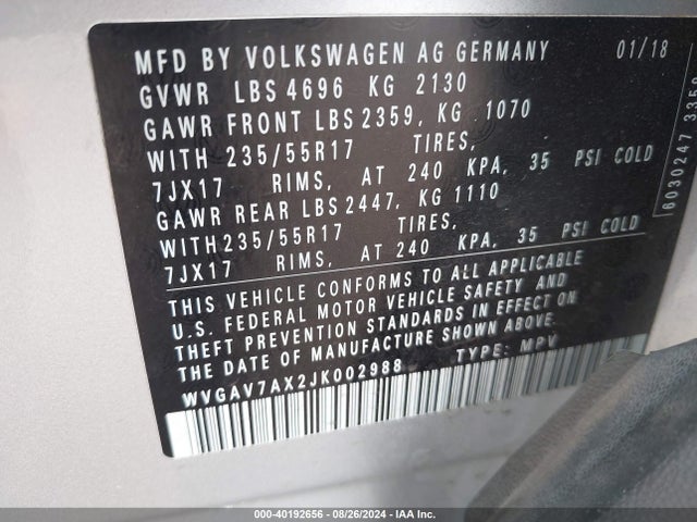 WVGAV7AX2JK002988 Volkswagen Tiguan Limited 2.0t