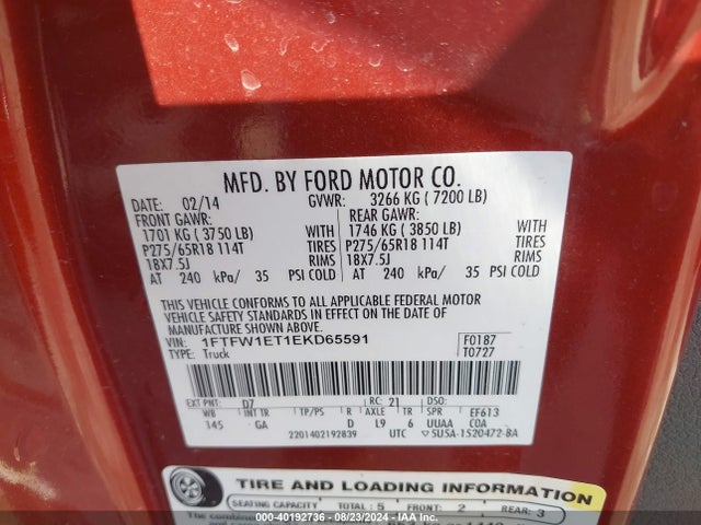 Ford F-150 Xlt 2014 1FTFW1ET1EKD65591 Image 9