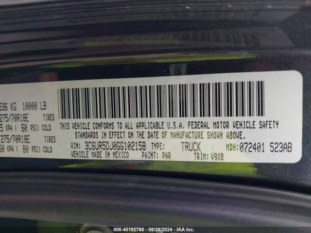 3C6UR5DJ0GG102158 RAM 2500 Slt