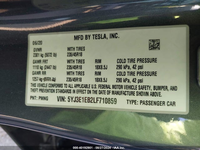 2020 TESLA MODEL 3 5YJ3E1EB2LF710859 Photo 8