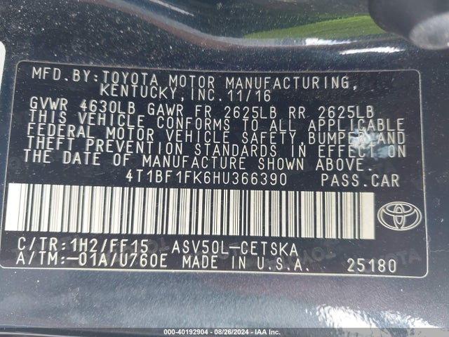 Toyota CAMRY SE 2017 4T1BF1FK6HU366390 Image 9