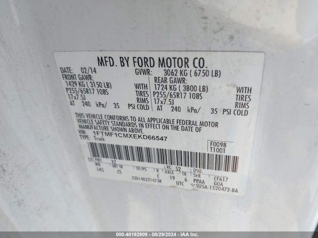 Ford F-150 Xl 2014 1FTMF1CMXEKD66547 Image 9