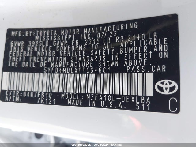 Toyota COROLLA LE 2023 5YFB4MDEXPP064881 Image 9