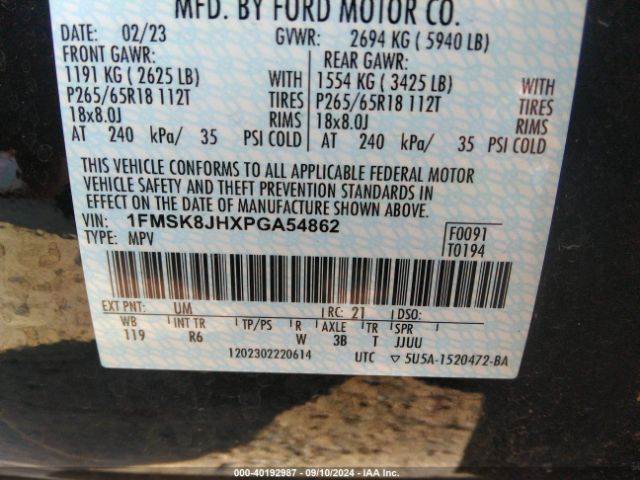 1FMSK8JHXPGA54862 Ford Explorer Timberline