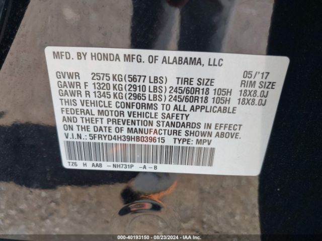 5FRYD4H39HB039615 Acura MDX