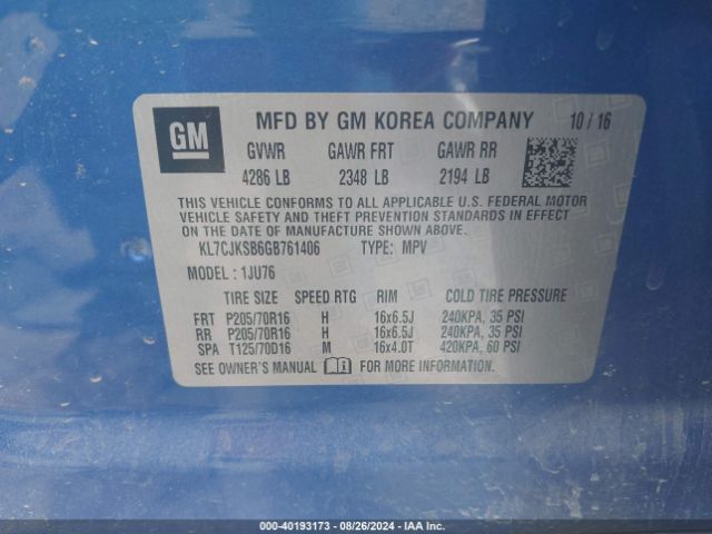 KL7CJKSB6GB761406 Chevrolet Trax 1ls