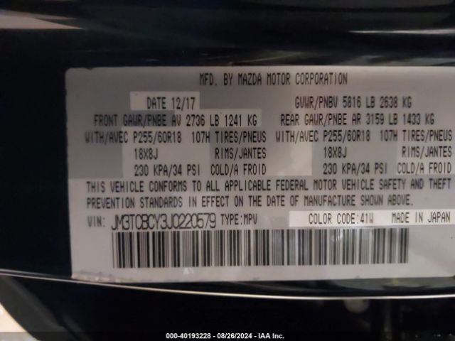 JM3TCBCY3J0220579 Mazda Cx-9 Touring