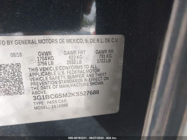 3G1BC6SM2KS527688 Chevrolet CRUZE LS