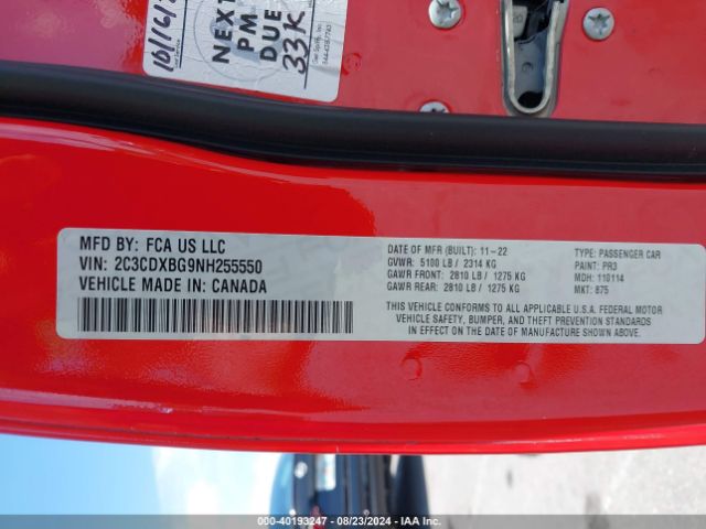 2C3CDXBG9NH255550 Dodge Charger Sxt Rwd