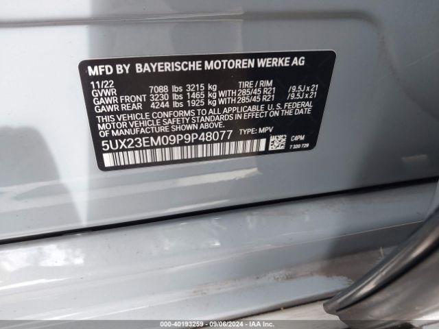 5UX23EM09P9P48077 BMW X7 Xdrive40i