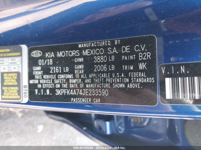 3KPFK4A74JE233590 KIA FORTE LX