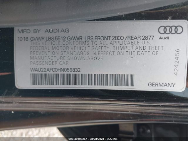 WAU22AFC0HN059832 Audi A7 3.0t Premium Plus