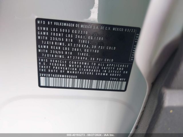 3VV2B7AX8NM080869 Volkswagen Tiguan 2.0t Se