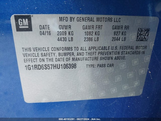 Chevrolet Volt Premier 2017 1G1RD6S57HU106398 Image 9