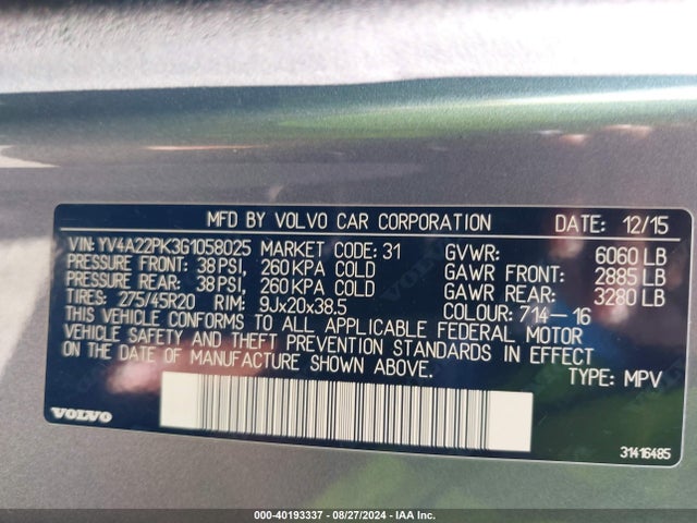 YV4A22PK3G1058025 Volvo Xc90 T6 Momentum