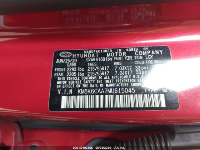 KM8K6CAA2MU615045 Hyundai Kona Sel Plus