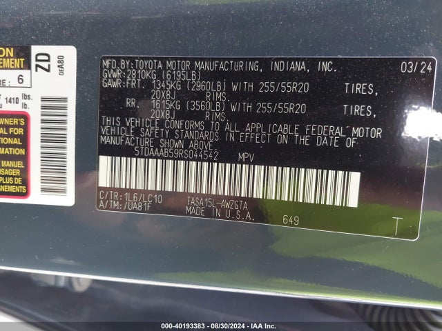 Toyota Grand Highlander Limited 2024 5TDAAAB59RS044542 Image 9