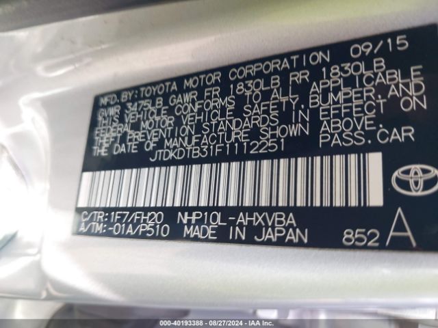 JTDKDTB31F1112251 Toyota Prius C One