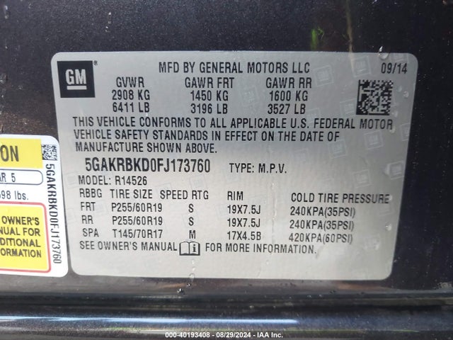 5GAKRBKD0FJ173760 Buick Enclave Leather