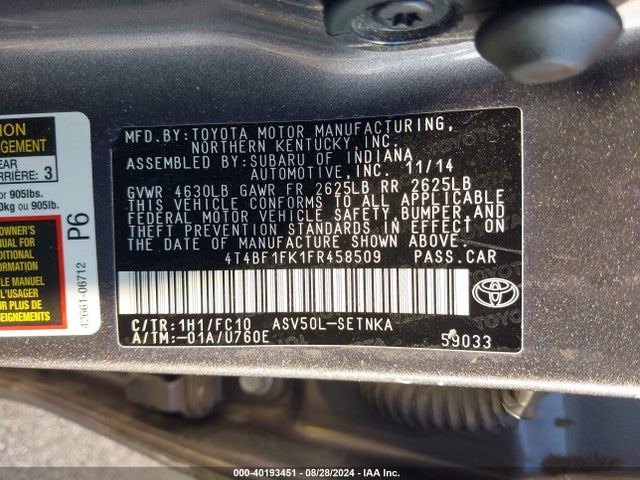 Toyota CAMRY LE 2015 4T4BF1FK1FR458509 Image 9