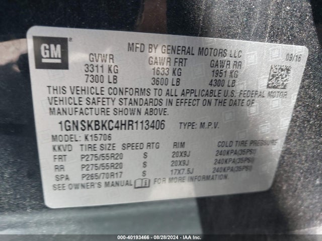 Chevrolet Tahoe Lt 2017 1GNSKBKC4HR113406 Image 9