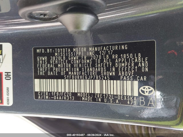 Toyota COROLLA SE 2018 5YFBURHE6JP785245 Image 9