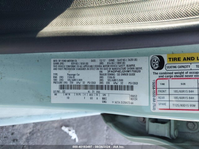 Ford FIESTA SE 2017 3FADP4EJ2HM170820 Image 9