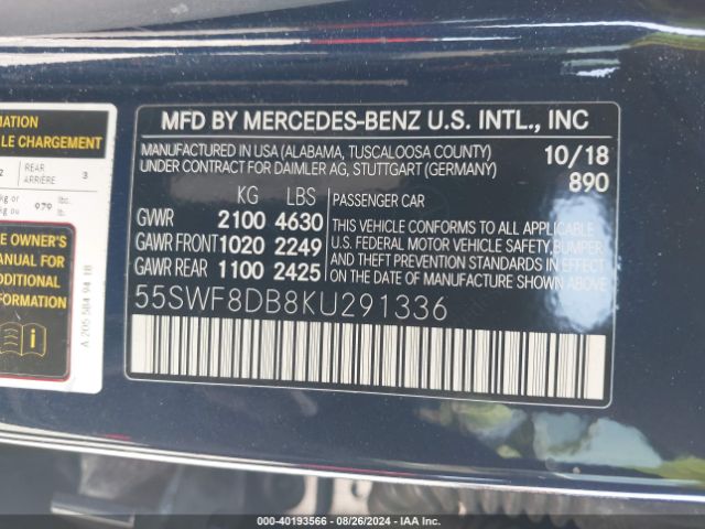 55SWF8DB8KU291336 Mercedes-Benz C 300