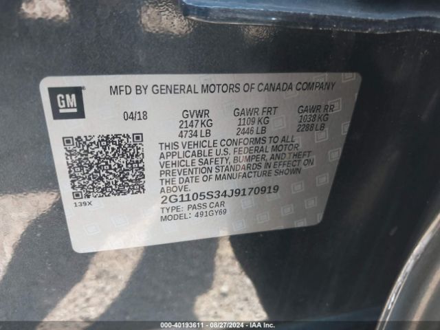 2G1105S34J9170919 Chevrolet IMPALA 1LT